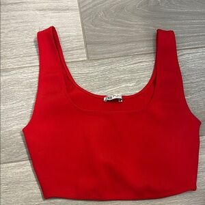 Zara Red Fitted Crop Tank Top